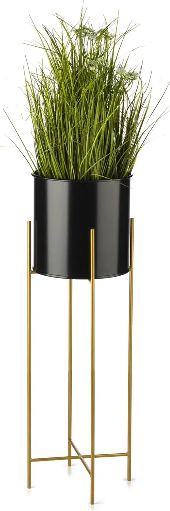 KOVOVÝ KVETINÁČ SO STOJANOM GLAMOUR 75X24 CM ČIERNA/ZLATÁ