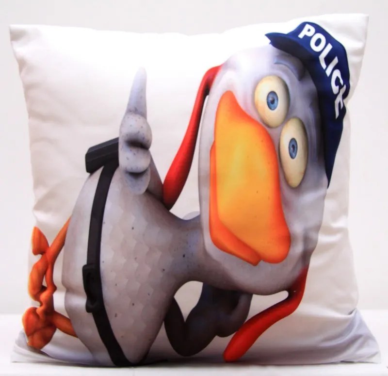 DomTextilu Biela obliečka na vankúš s detským motívom vtáka policajta 40x40 cm Biela 3186-124162