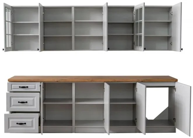 Kuchynská linka Lady šedá s prac. doskou 2,6m, sivá/dub lancelot