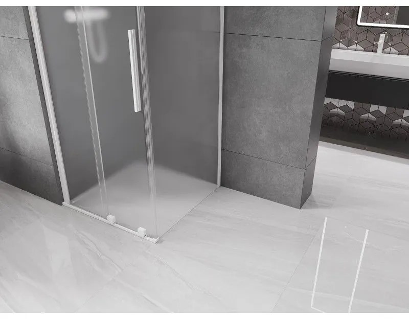 Mexen Velar, sprchový kút s posuvnými dverami 100 x 100 cm, 8mm sklo námraza, biela matná, 871-100-100-31-20