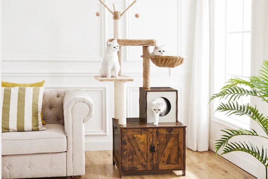 Škrabadlo pro kočky Vasagle Monta 150 cm s toaletou hnědé