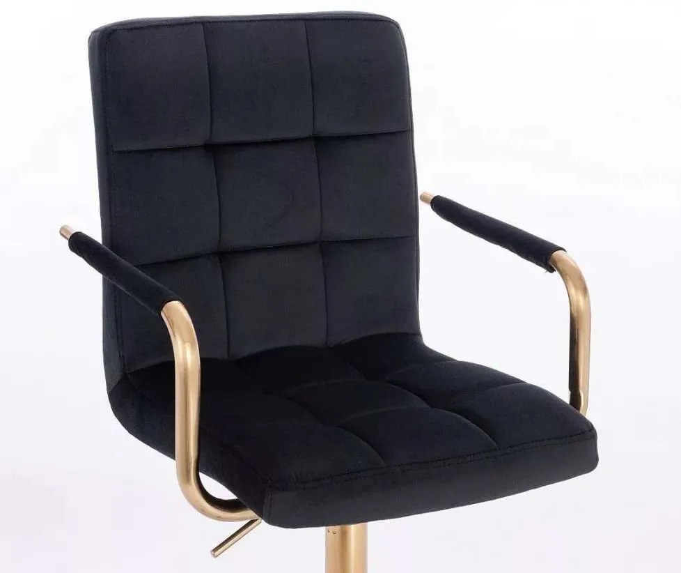 LuxuryForm DESIGN Otočná stolička VERONA GOLD VELUR na zlatej základni s kolieskami - čierna