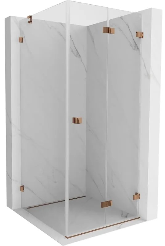 Mexen Lunar-F, 1-krídlový sprchový kút so skladacími dverami, pravý, 90 x 90 cm, 8mm číre sklo, ružové zlato profil, 836-090-090-60-00-P