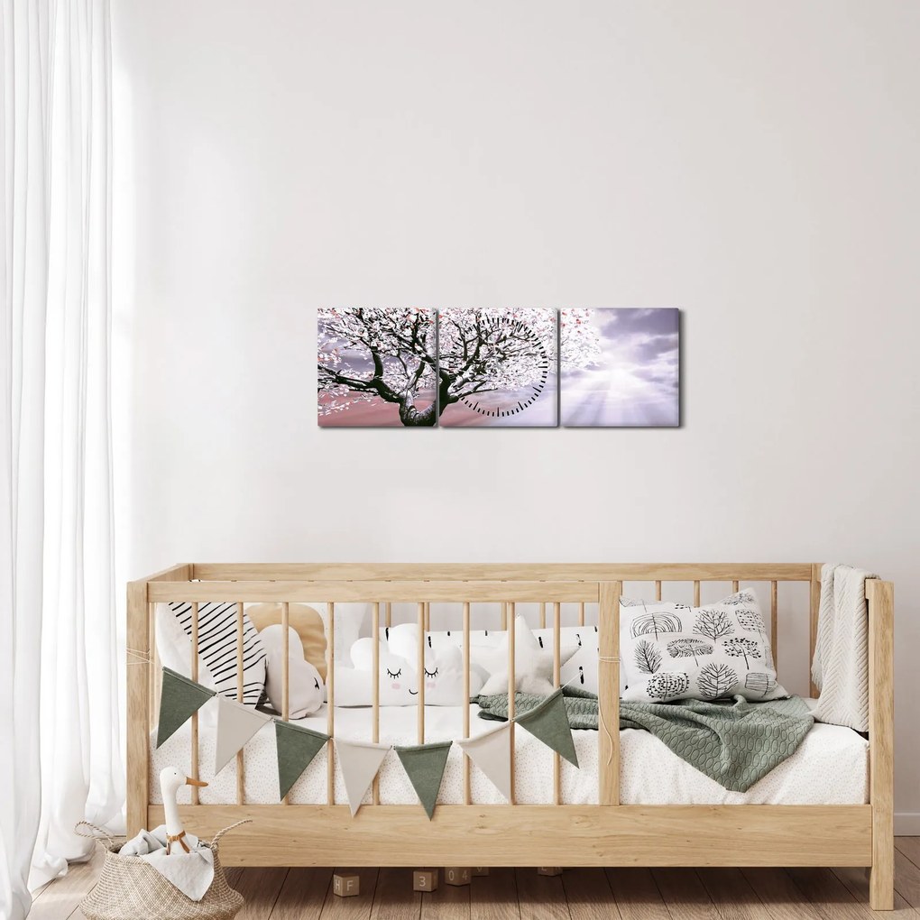 Červený obraz stromu (s hodinami) (90x30 cm)