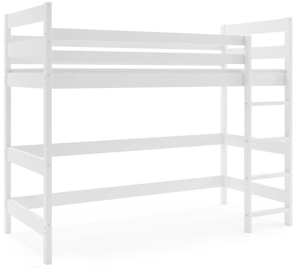 Vyvýšená posteľ z masívu ANTRESOLA 200×90 cm – biela