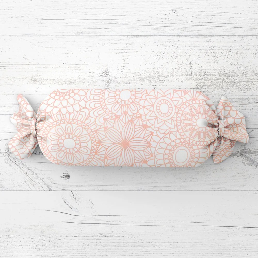 Biante Vankúš valec bonbon Sandra SA-275 Svetlo lososové mandaly na bielom 15x60 cm