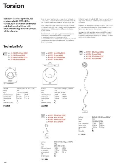 Redo 01-1797 - LED stmievateľná stojaca lampa TORSION LED/24W/230V biela