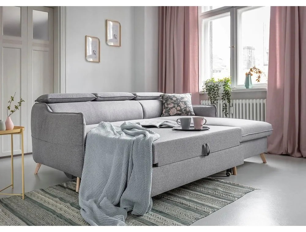 Svetlosivá rozkladacia rohová pohovka (pravý roh) Sweet Harmony – Miuform