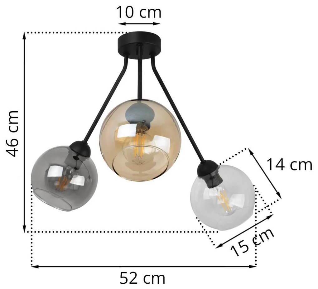 Stropné svietidlo HAGA TRIO, 3x sklenené tienidlo (mix 3 farieb)