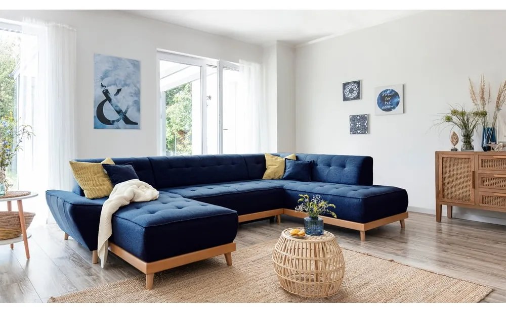 Námorníckymodrá rozkladacia pohovka do "U" Miuform Dazzling Daisy, pravý roh