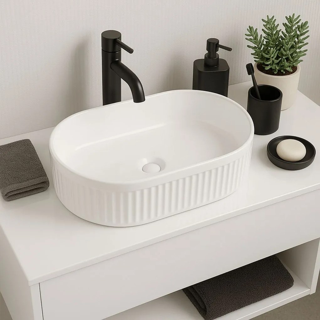 Erga Halle, umývadlo na dosku 490x315x130 mm, biela lesklá, ERG-V03-HALLE49-WH