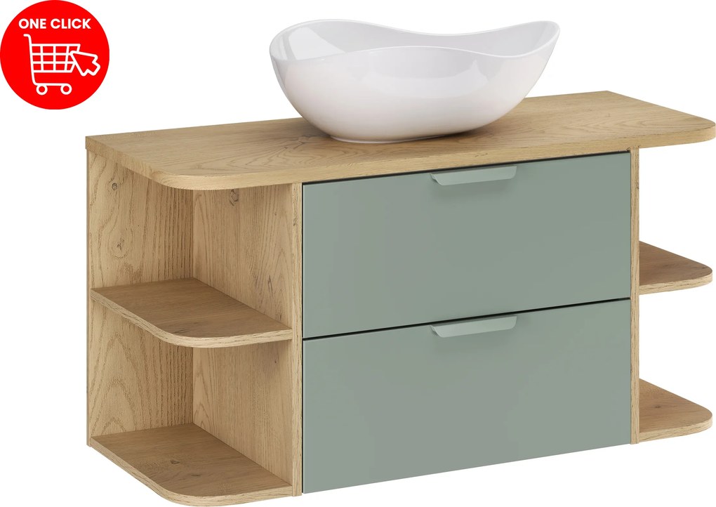 Comad Kúpeľňová skrinka s doskovými umývadlami set Aster Green 100 biela/dub cremona