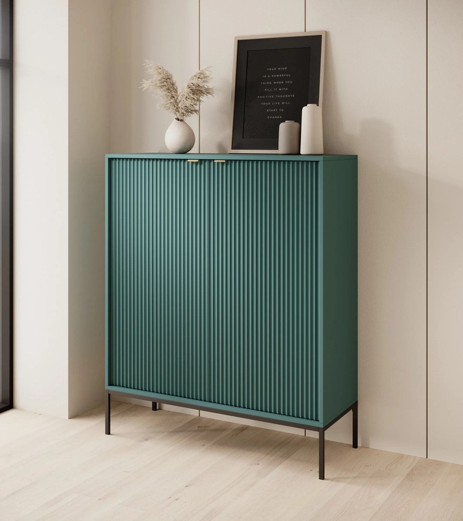 Komoda Nova 104 cm zelená/zlaté úchytky a čierny rám