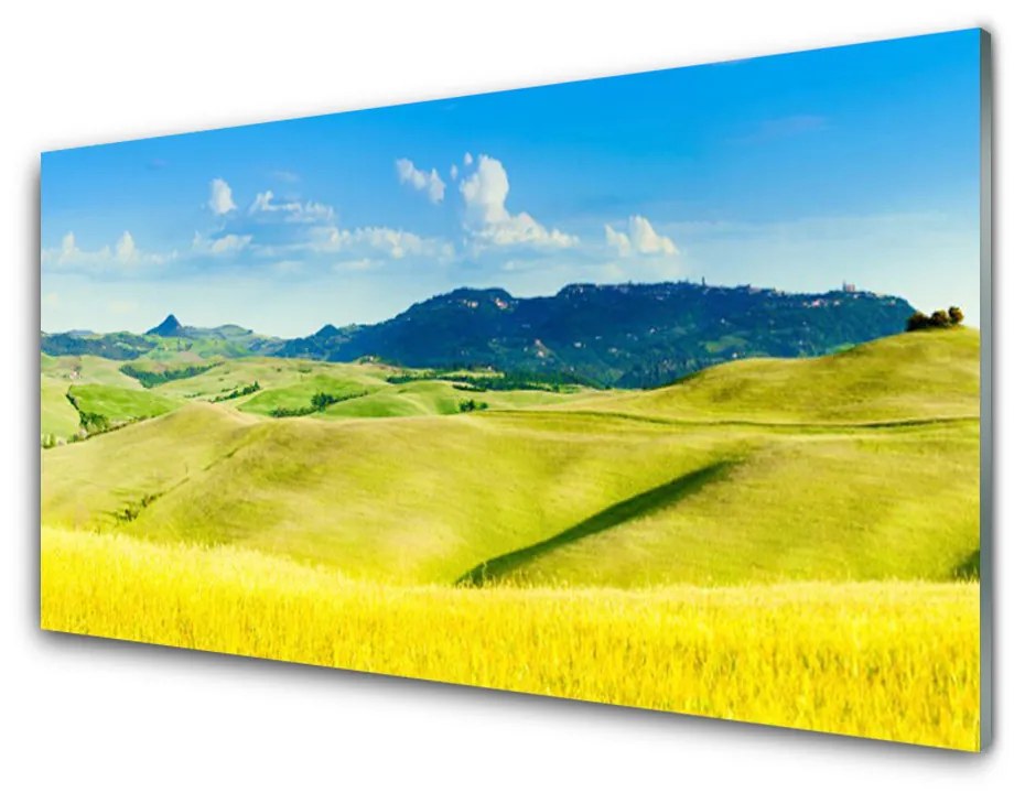 Skleneny obraz Dedina hory príroda 120x60 cm