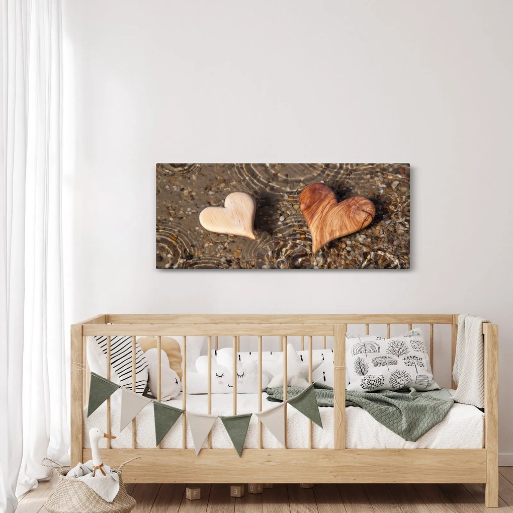 Obraz - Drevené srdiečka (120x50 cm)