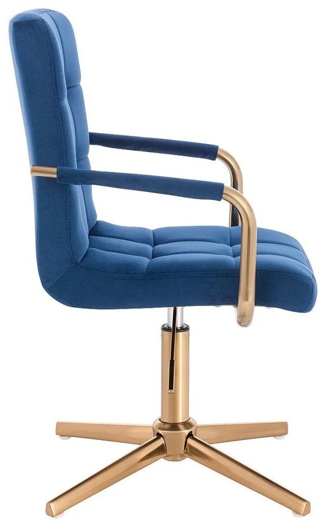 LuxuryForm DESIGN Otočná stolička VERONA GOLD VELUR na zlatom kríži - modrá