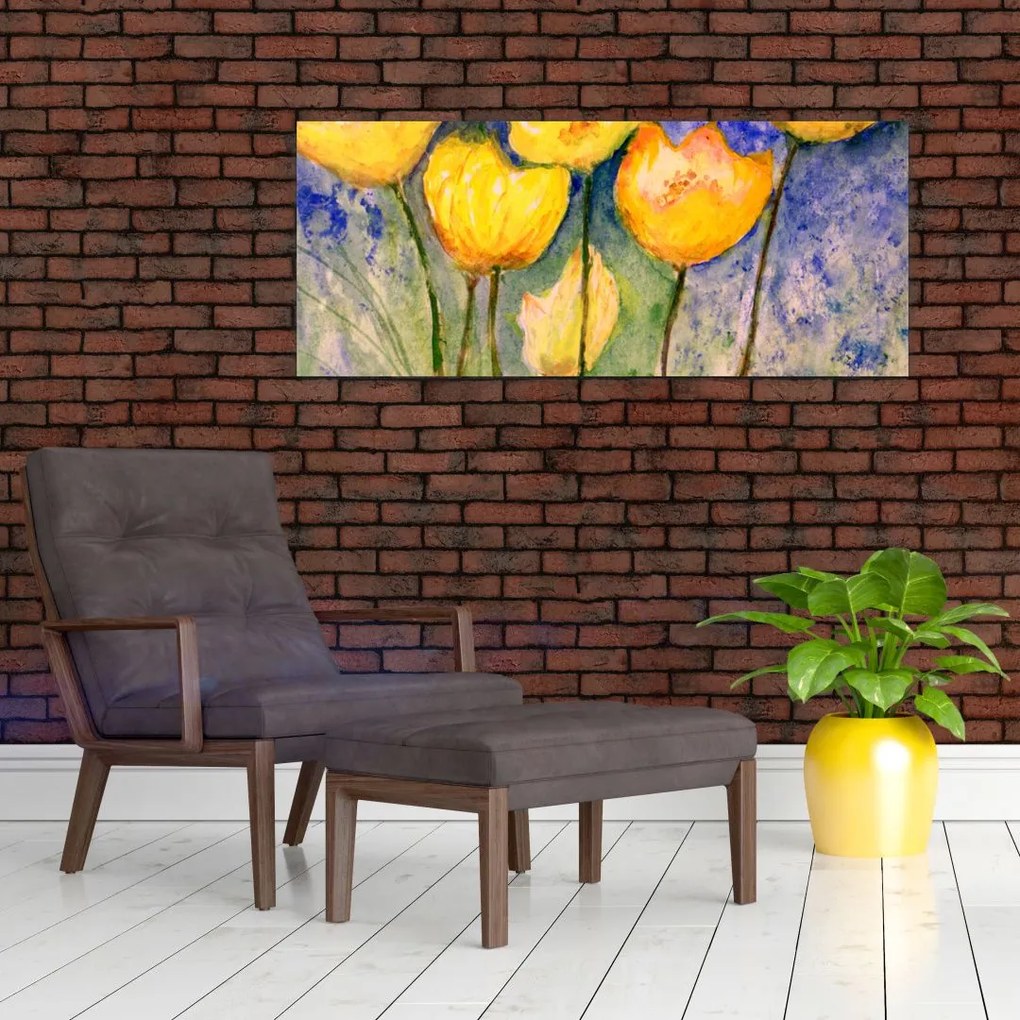 Obraz - Žlté tulipány (120x50 cm)