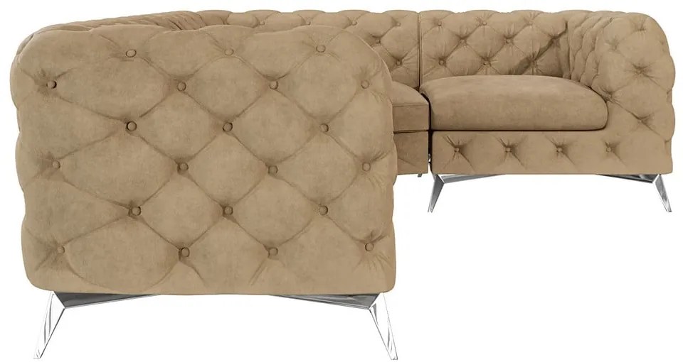Svetlohnedá zamatová rohová pohovka (pravý roh/do L) Chelsea – Ropez