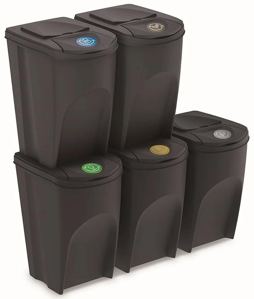 Prosperplast SORTIBOX Sada 5 odpadkových košov, 5x35l, antracit IKWB35S5