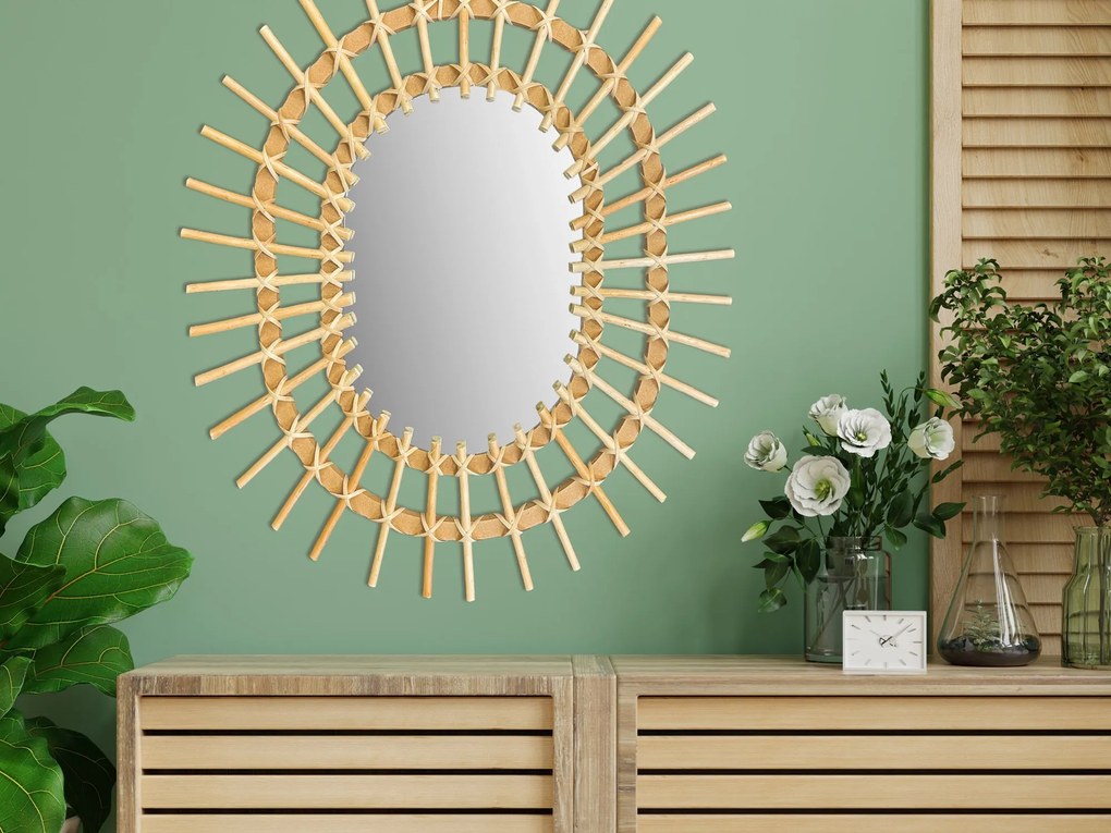 Tutumi Tutumi, nástenné zrkadlo Boho 57x49 cm QDJ5749, svetlá hnedá, HOM-02819