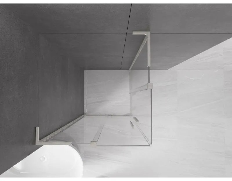 Mexen Velar L Duo, sprchový kút s posuvnými dverami 90 x 90 cm, 8mm číre sklo, brúsená oceľ, 871-090-090-02-03-97