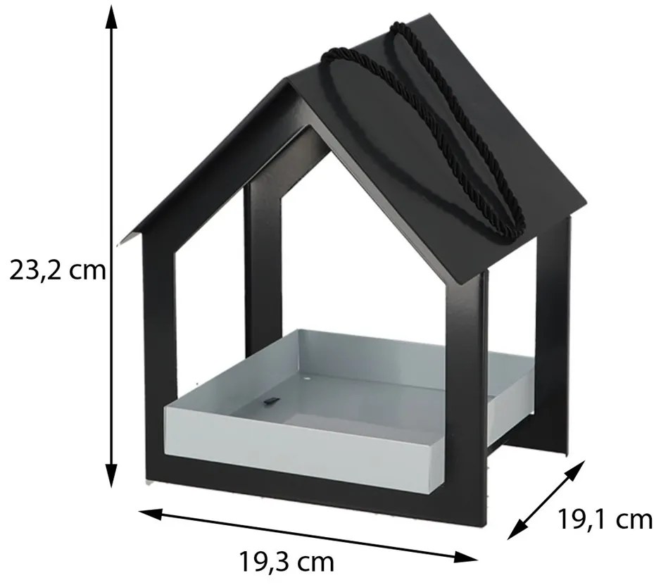 Závesné kŕmidlo pre vtáky Easy, 23x19x19 cm, kov, čierna