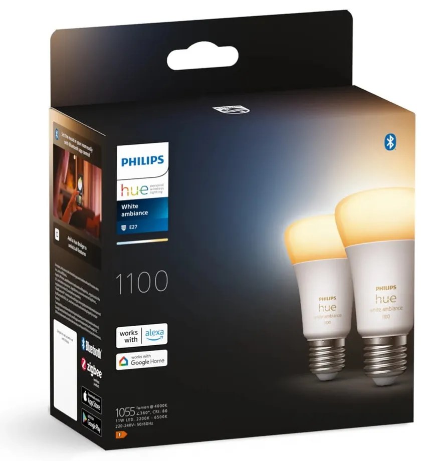 LED žiarovky v súprave 2 ks E27, 11 W White ambiance – Philips Hue