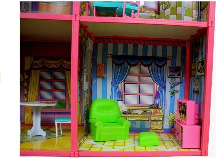 LEAN Toys Villa Veľký domček pre bábiky 6 izieb Nábytok Príslušenstvo 128 el.