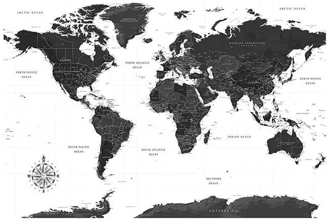 Artgeist Fototapeta - Black and White Map Veľkosť: 200x140, Verzia: Standard