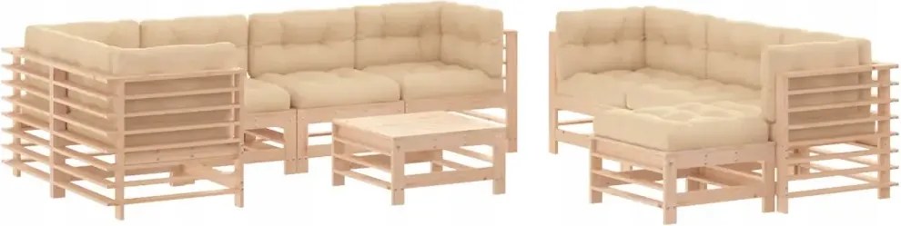 vidaXL 10-dielna sedacia súprava do záhrady, vankúše, masívne drevo