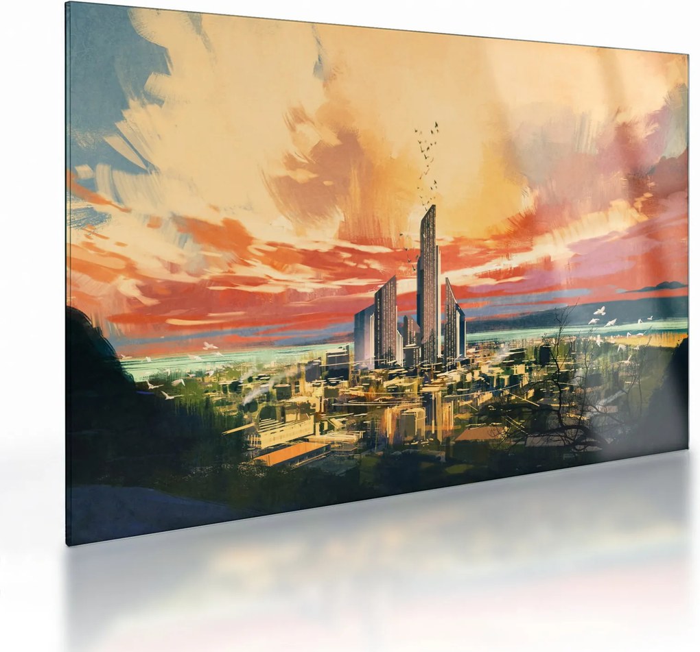 Sklenený obraz - Maľované mesto (70x50 cm)