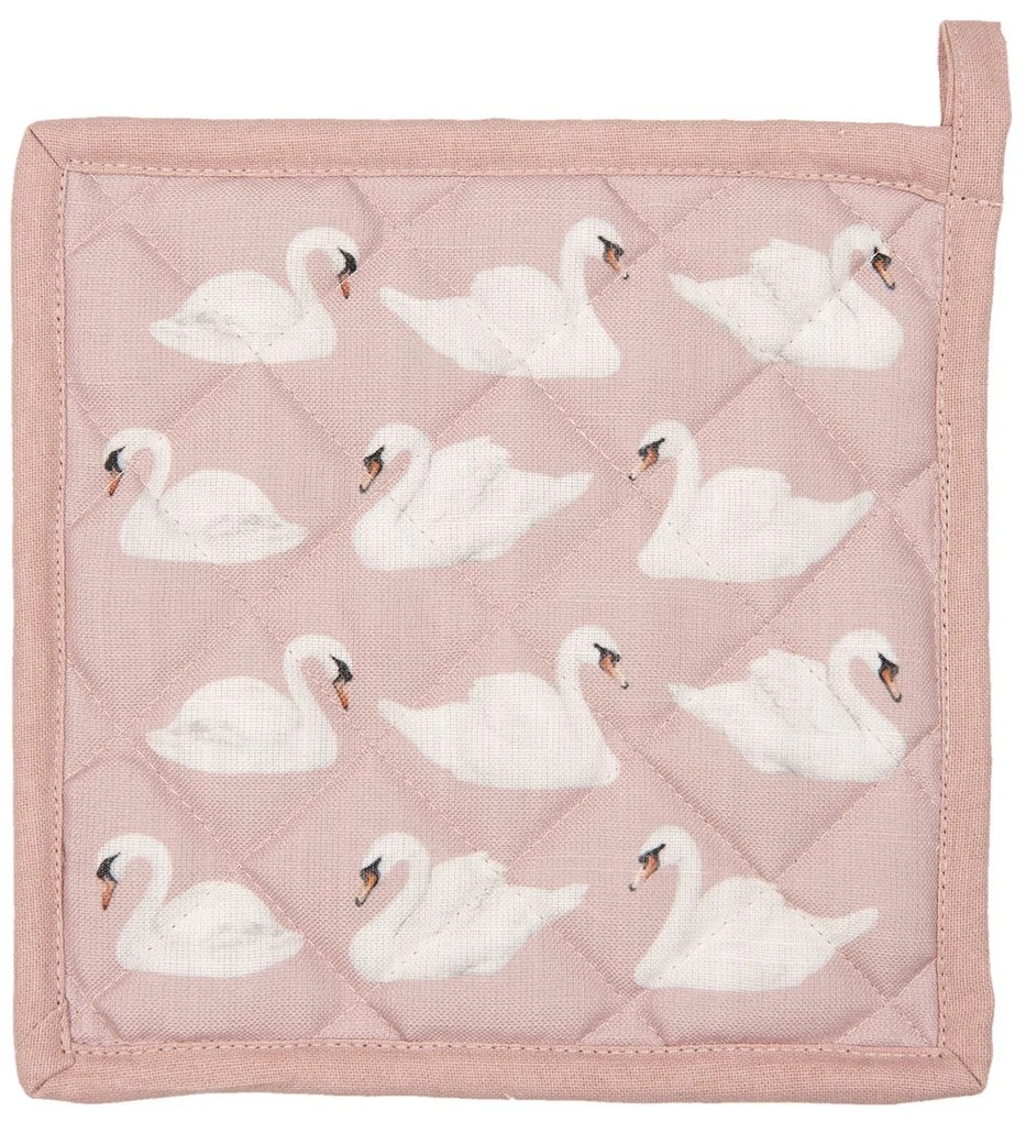 Ružová podložka pod hrniec s labuťami - 20 * 20 cm