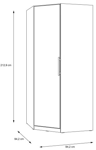 Rohová šatníková skriňa MARO 94x213 cm, dub Artisan