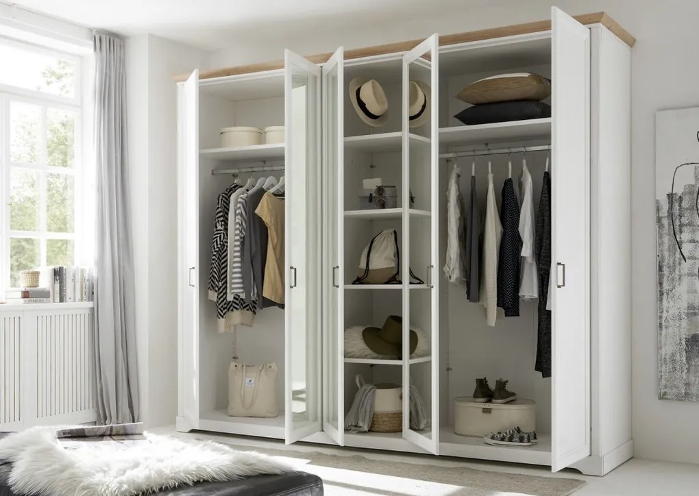 Šatníková skriňa Jasmin, 264 cm, borovica, dub anderson