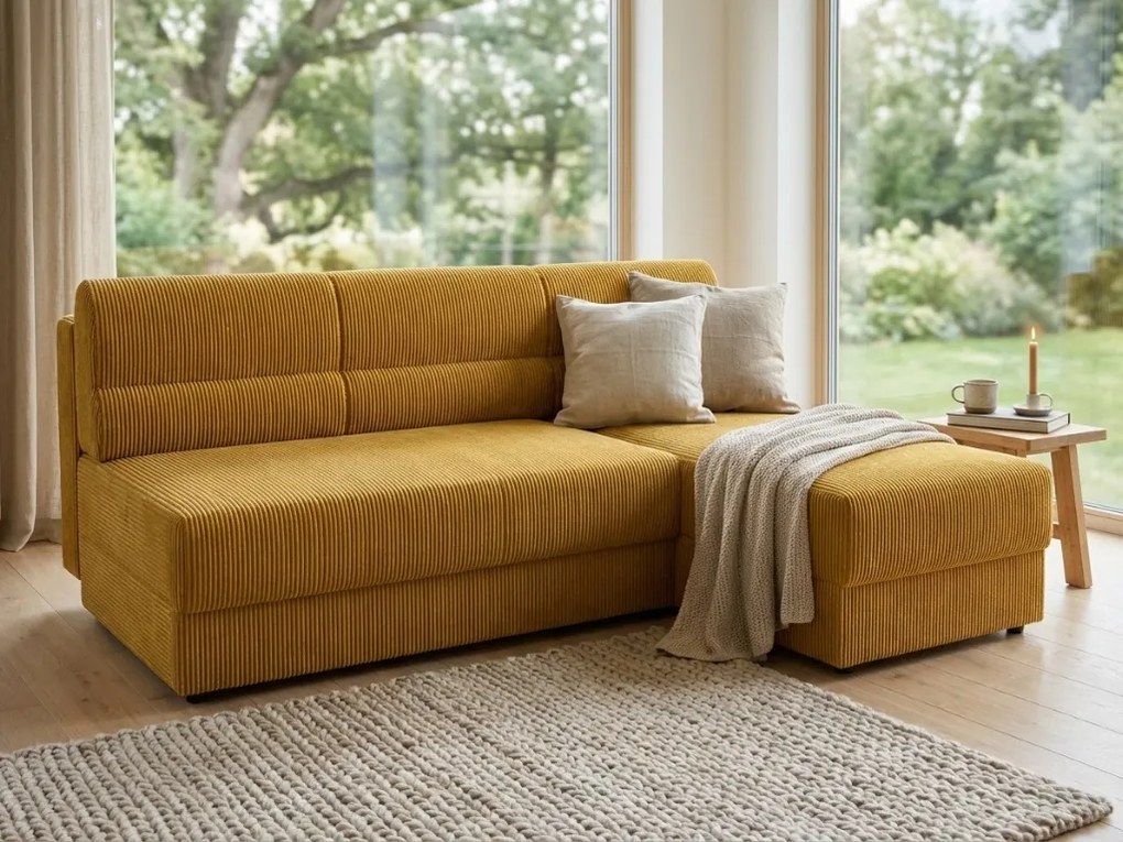 Rozkladacia obojstranná sedacia súprava do L TAVERO 201x140 cm, horčicová