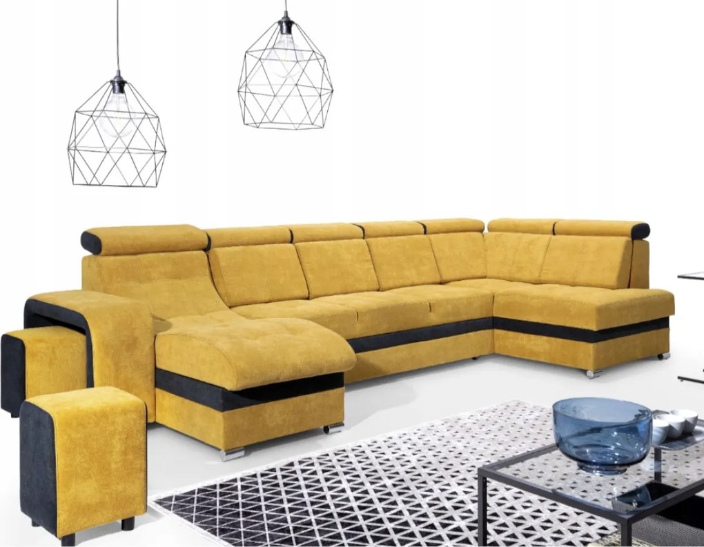 Rohová rozkladacia sedačka s opierkami hlavy Szezlong 2 nádoby 2 taburetky Kongo RBN13