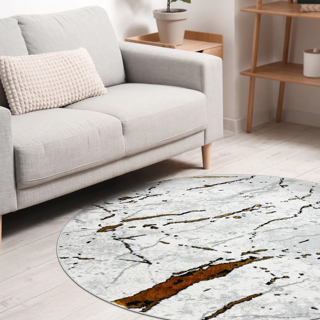 Dywany Łuszczów, Kusový koberec Allure 1963 white/gold kruh, 200x200 (priemer) kruh, biela, kancelária