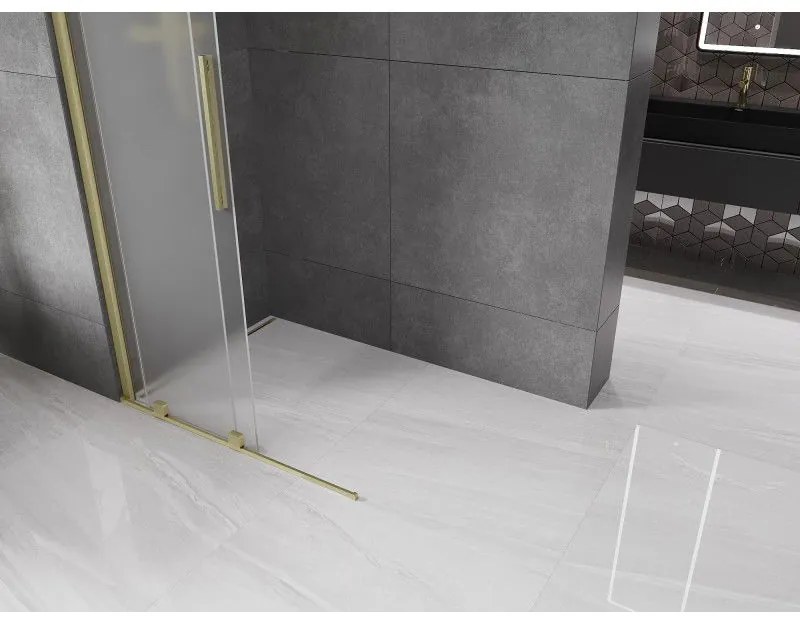 Mexen Velar, sprchová zástena s posuvnými dverami Walk-in 70 x 200 cm, 8mm sklo námraza, zlatá matná, 871-070-000-33-55