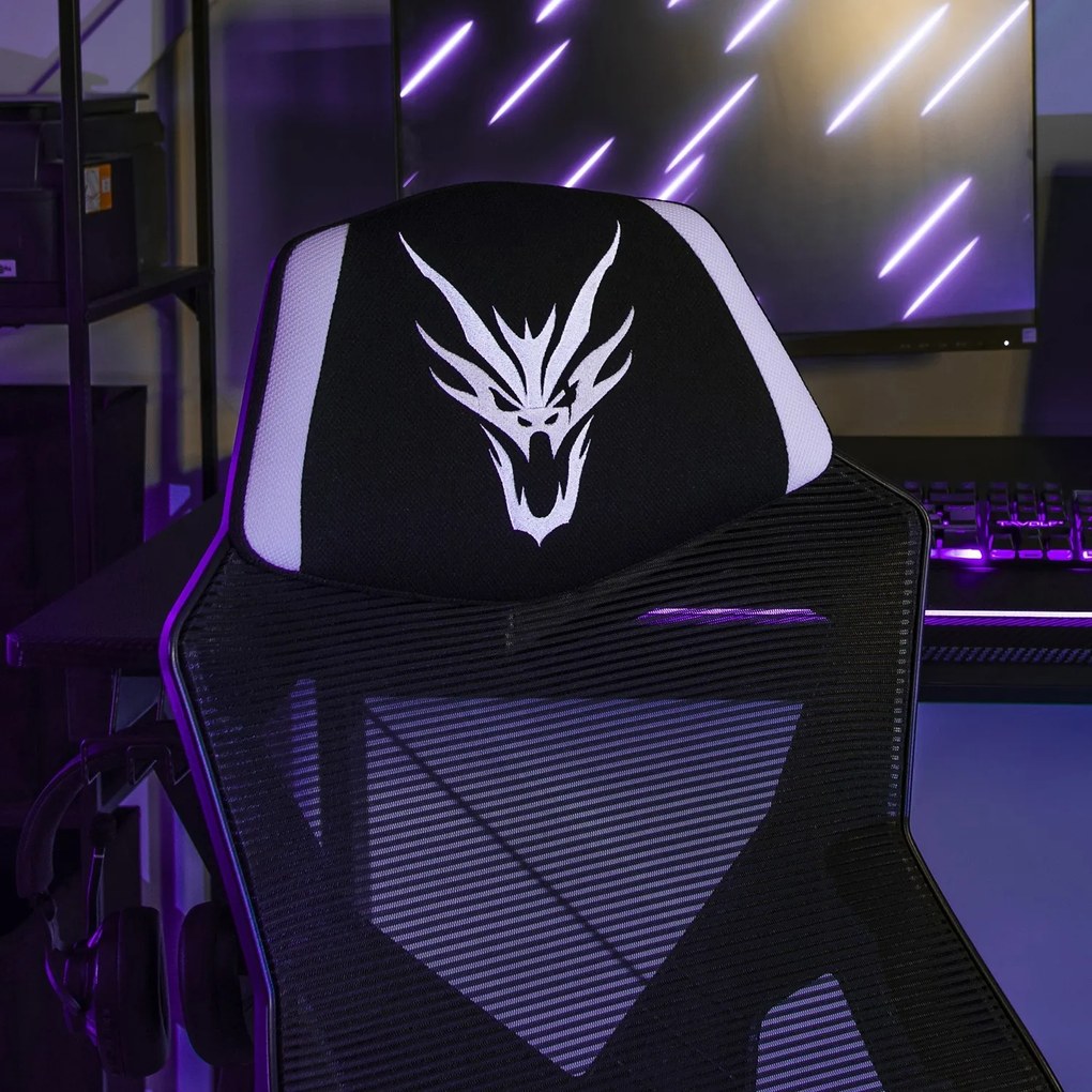 Herná stolička Bing s podnožkou čierna/biela