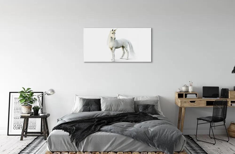 Sklenený obraz biely jednorožec 125x50 cm