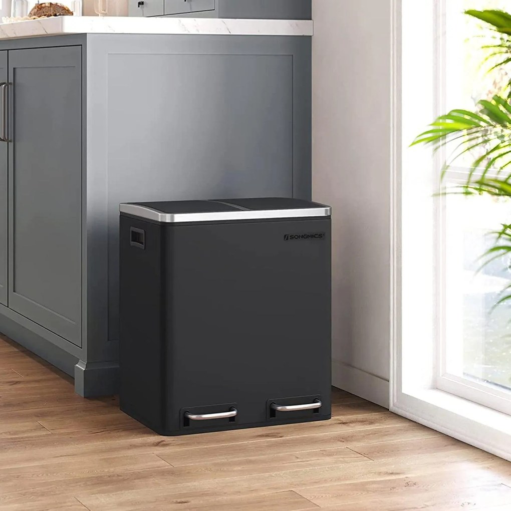 Vzduchotesný recyklačný odpadkový kôš 30 L, čierny