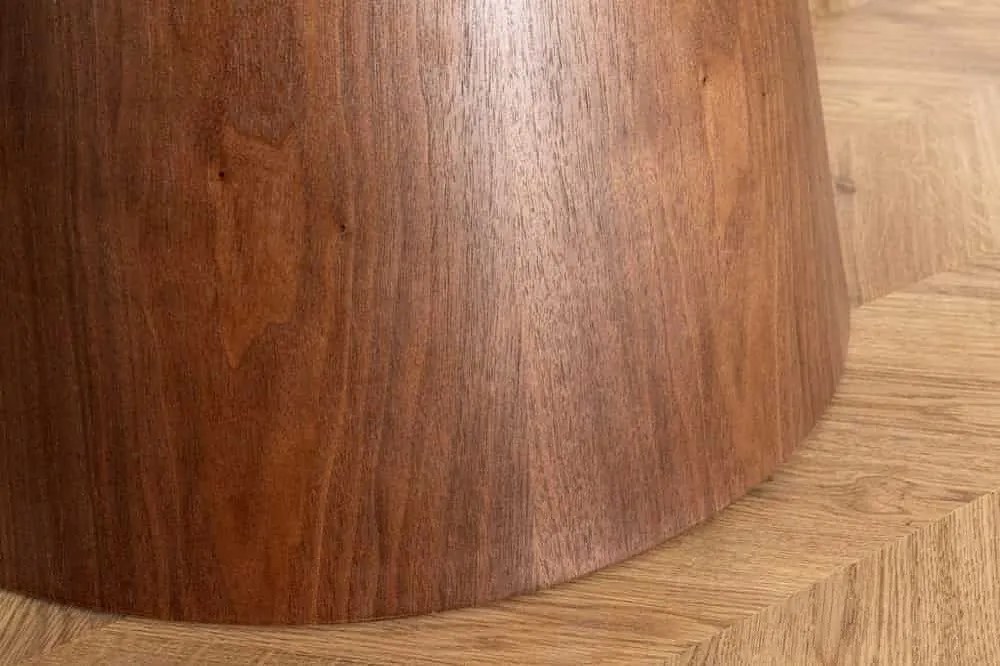 Okrúhly keramický jedálenský stôl Parthenia 120 cm biely mramor / orech