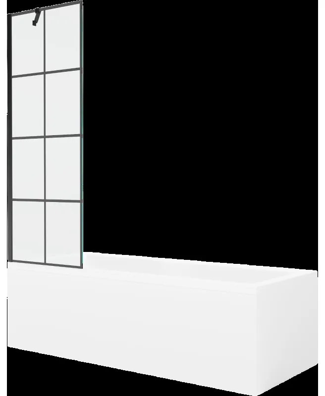 Mexen Cubik obdĺžniková vaňa 150 x 70 cm s obkladom a 1-krídlovou sprchovou zástenou 60 cm, Čierny vzor - 550315070X9506007077