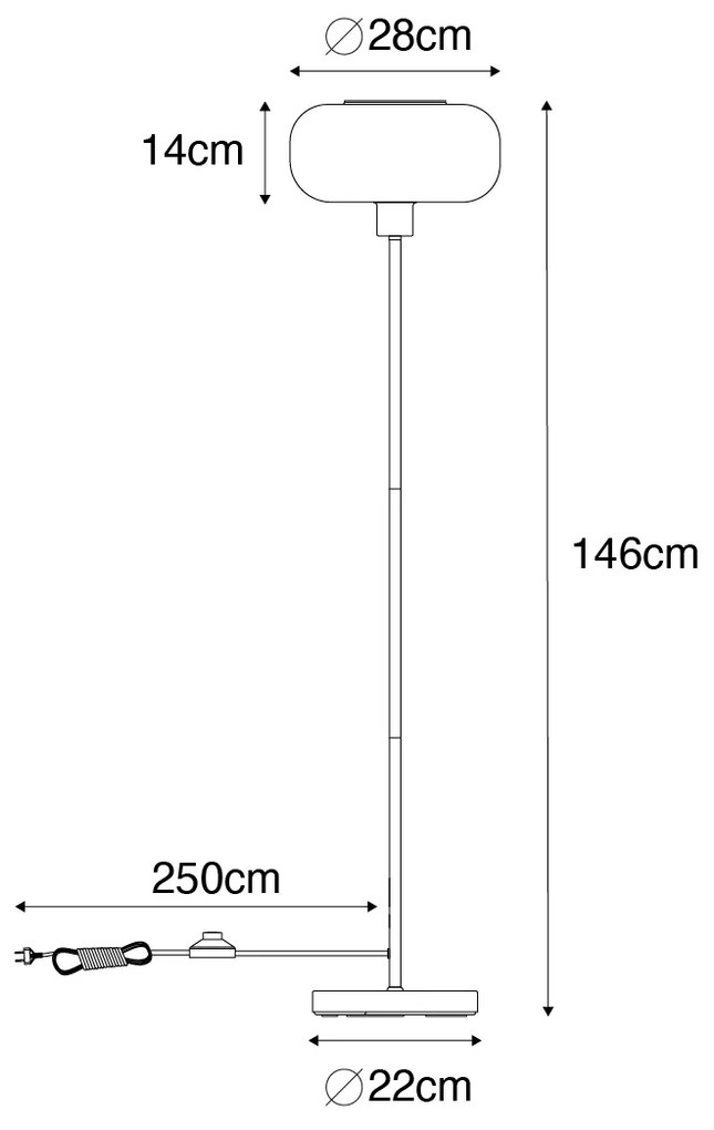 Stojaca lampa v štýle Art Deco čierna s dymovým sklom - Bizle