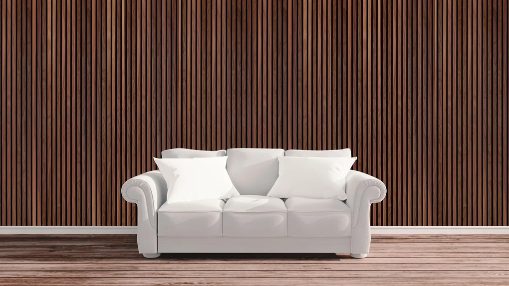 Drevený akustický panel, 2400 x 600 mm, čierny podklad, balenie 5 ks, orech