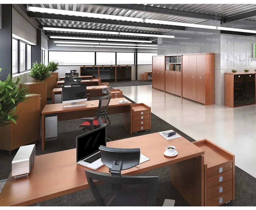 Stôl Verno+ S 200 x 370 cm s rokovacím prvkom, dub antracit / červená