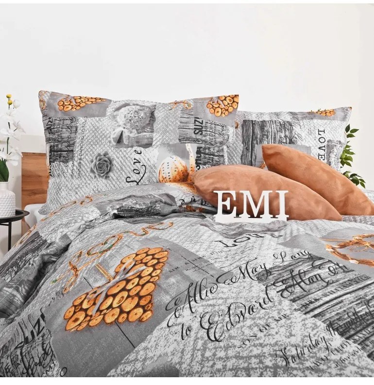 Obliečky bavlnené Zaos sivé EMI, Štandardný set jednolôžko obsahuje 1x 140x200 + 1x 70x90