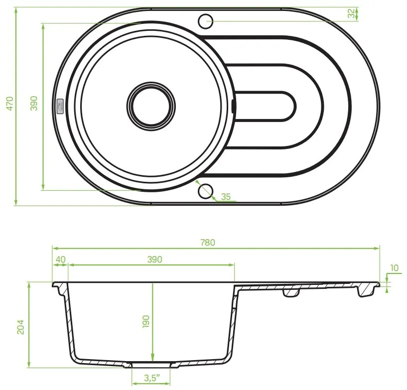 Laveo Dafne, 1-komorový granitový drez 780x470x204 mm, béžová, LAV-SBD_481T