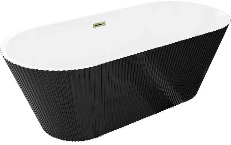 Mexen Yara, voľne stojaca ryhovaná vaňa 170 x 75 cm, biela-čierna, zlatý lesklý prepad, 52861707575-50