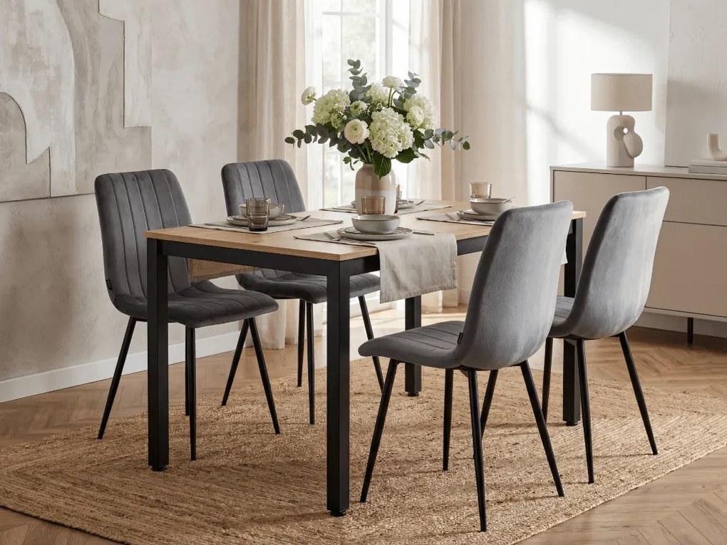 Sivá zamatová stolička LAVA s čiernymi nohami